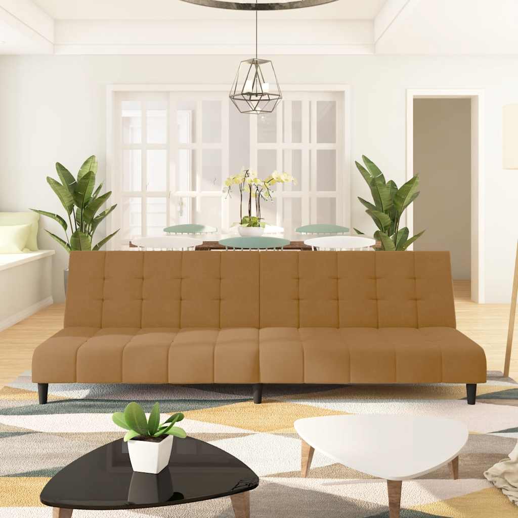 Schlafsofa 2-Sitzer Braun Samt