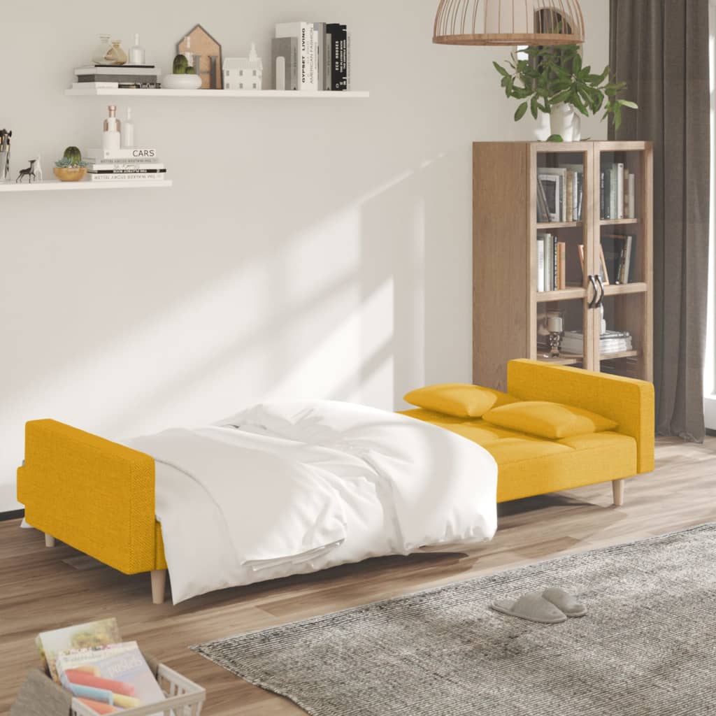 Schlafsofa 2-Sitzer mit 2 Kissen Gelb Stoff