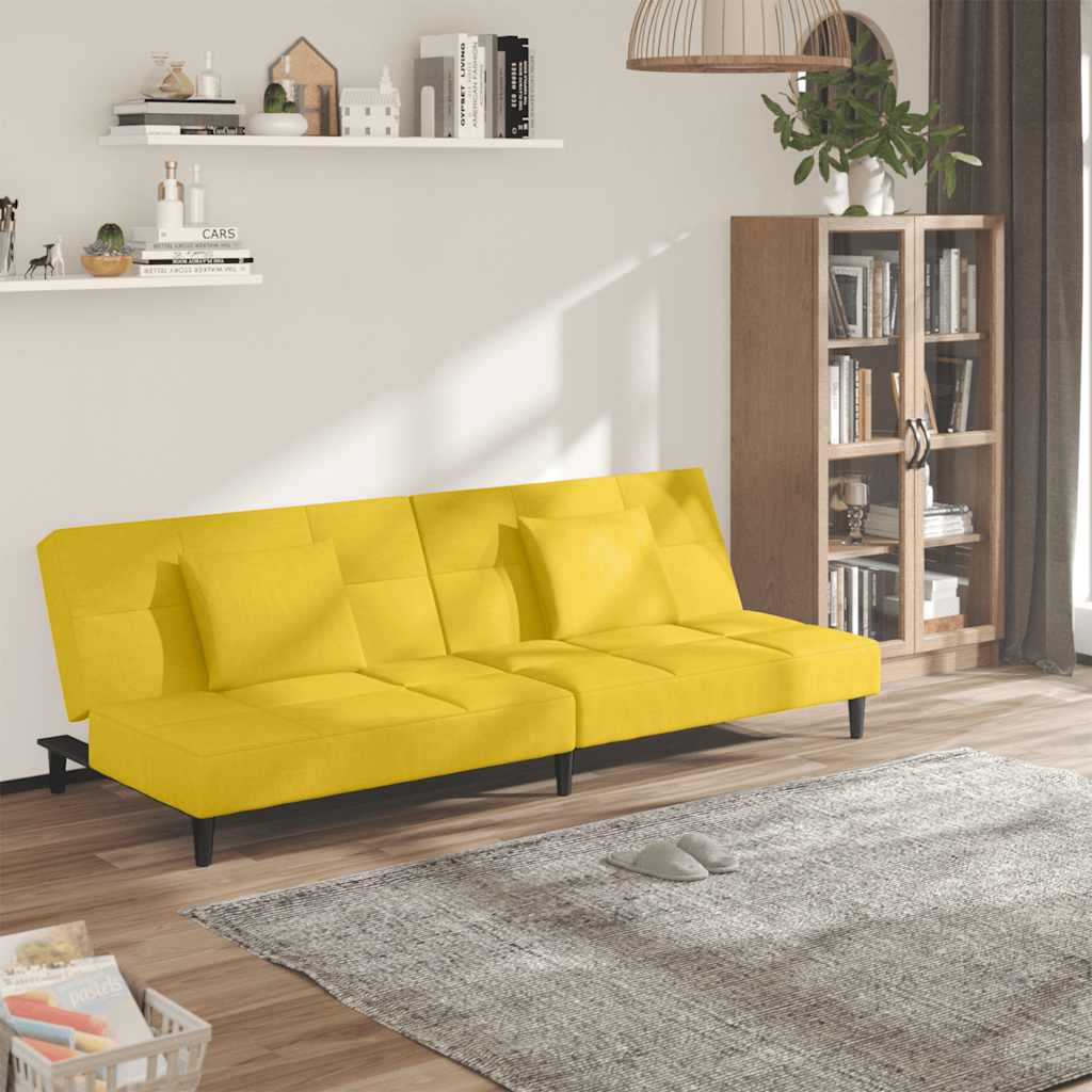 Schlafsofa 2-Sitzer mit 2 Kissen Gelb Samt