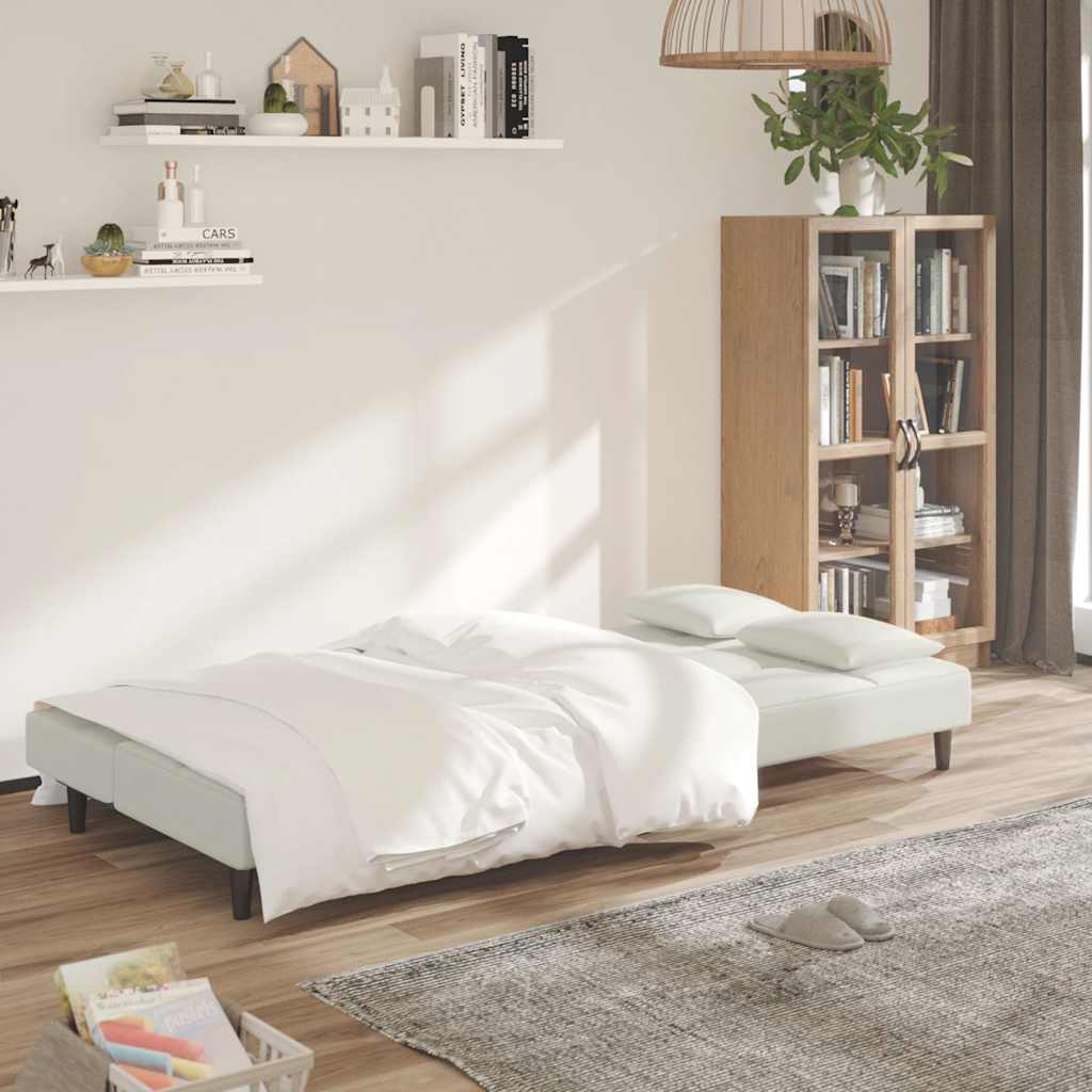Schlafsofa 2-Sitzer mit 2 Kissen Creme Samt
