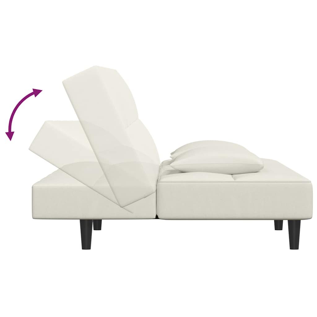 Schlafsofa 2-Sitzer mit 2 Kissen Creme Samt