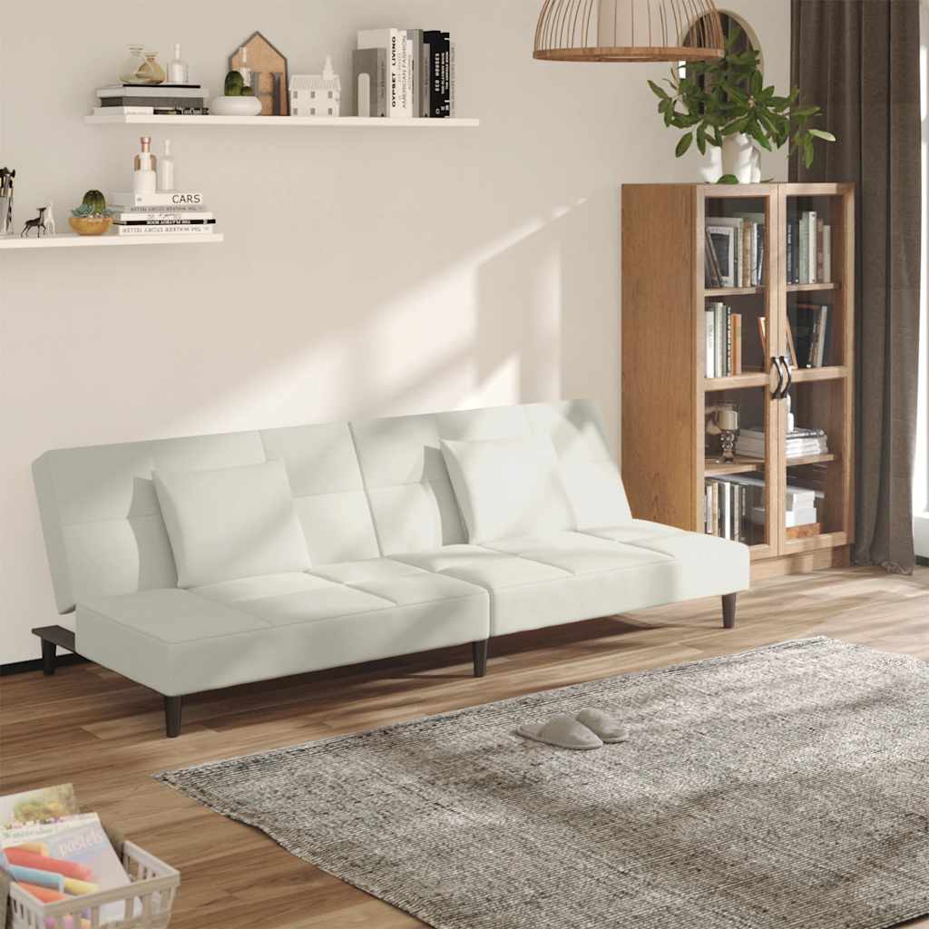 Schlafsofa 2-Sitzer mit 2 Kissen Creme Samt
