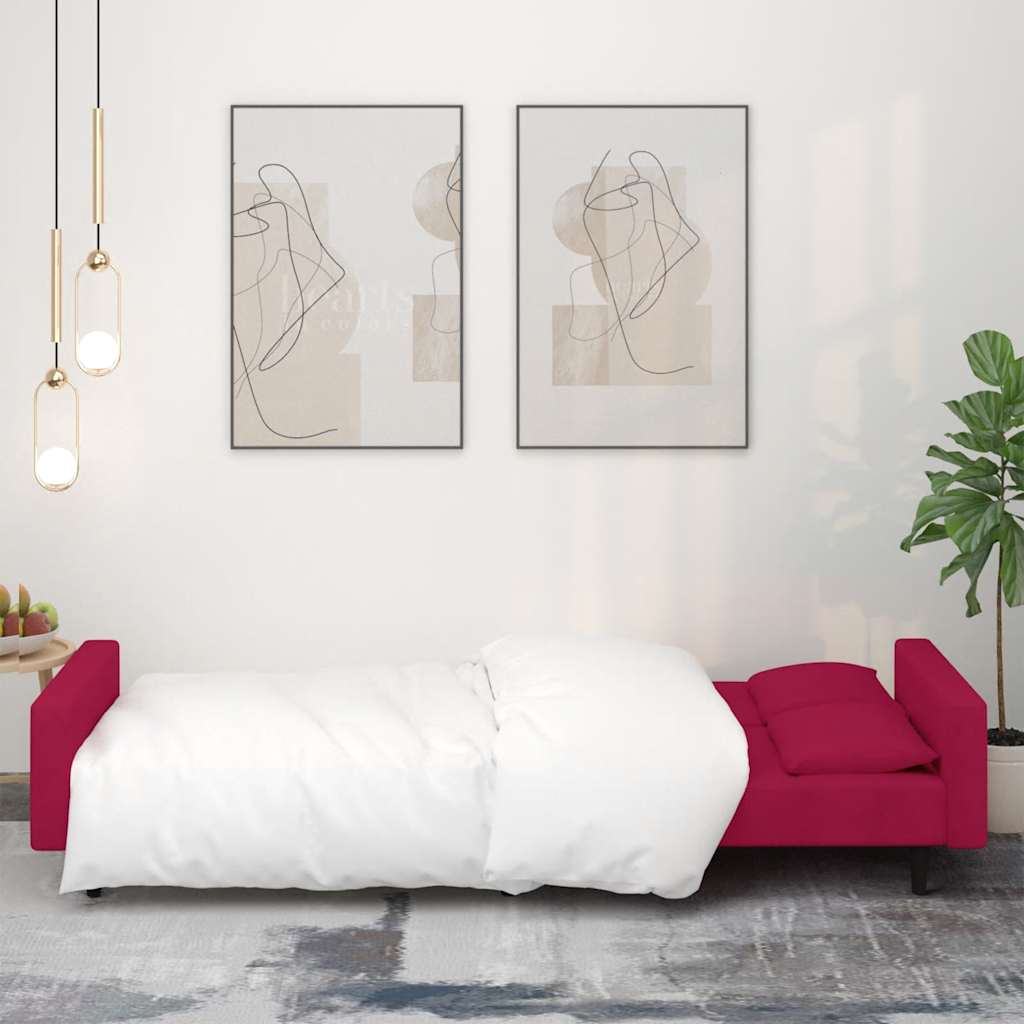 Schlafsofa 2-Sitzer mit 2 Kissen Weinrot Samt