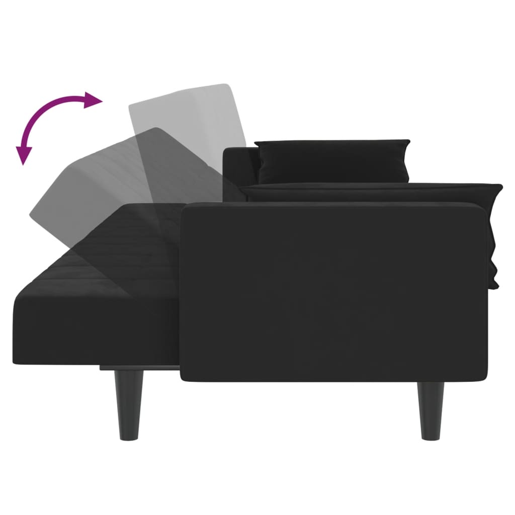 Schlafsofa 2-Sitzer mit 2 Kissen Schwarz Samt