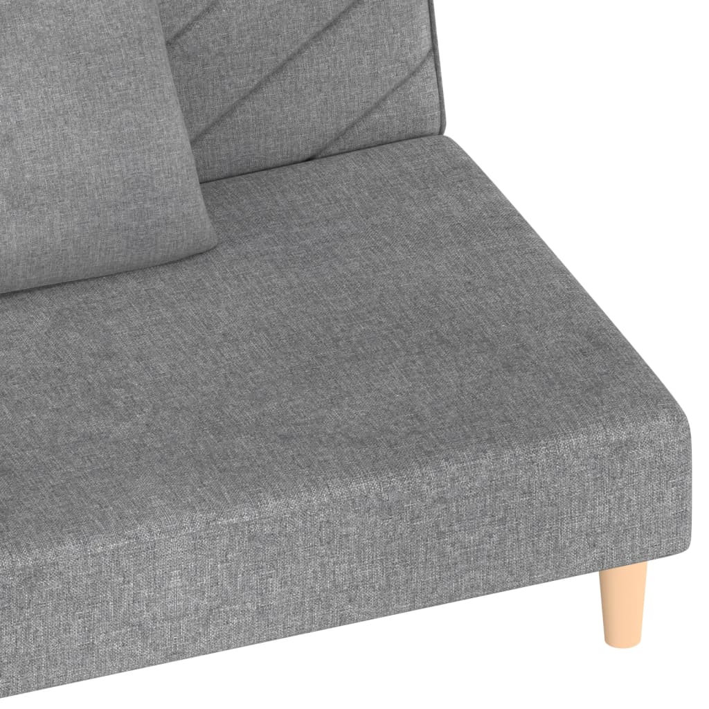 Schlafsofa 2-Sitzer mit 2 Kissen Hellgrau Stoff