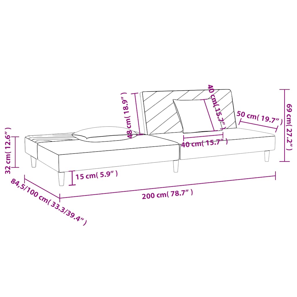 Schlafsofa 2-Sitzer mit 2 Kissen Braun Stoff