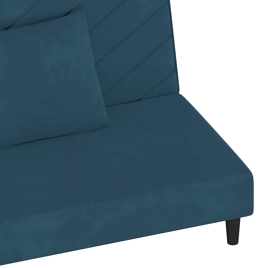 Schlafsofa 2-Sitzer mit 2 Kissen Blau Samt