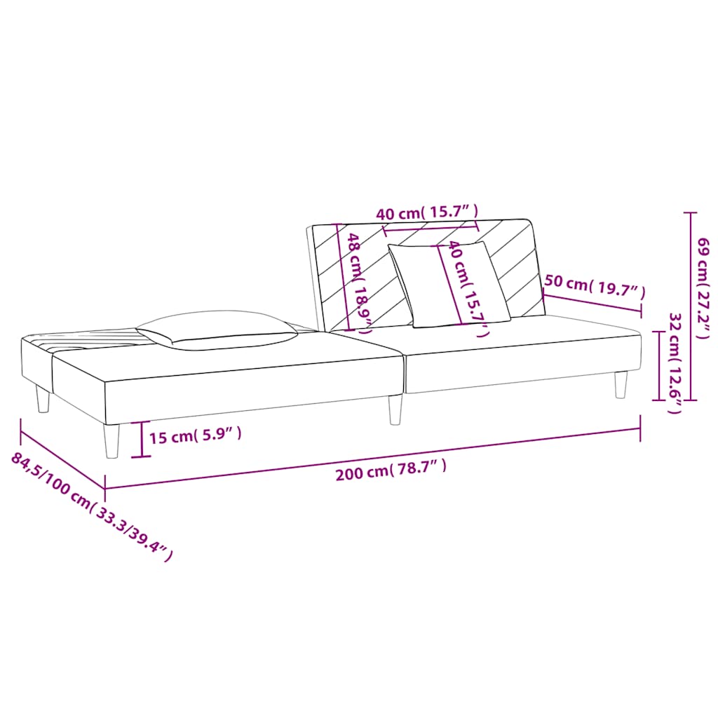 Schlafsofa 2-Sitzer mit 2 Kissen Dunkelgrün Samt