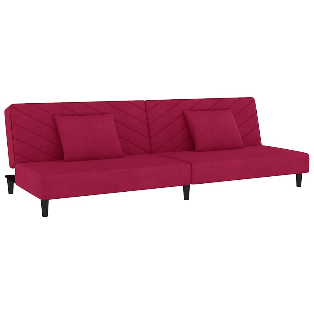 Schlafsofa 2-Sitzer mit 2 Kissen Weinrot Samt