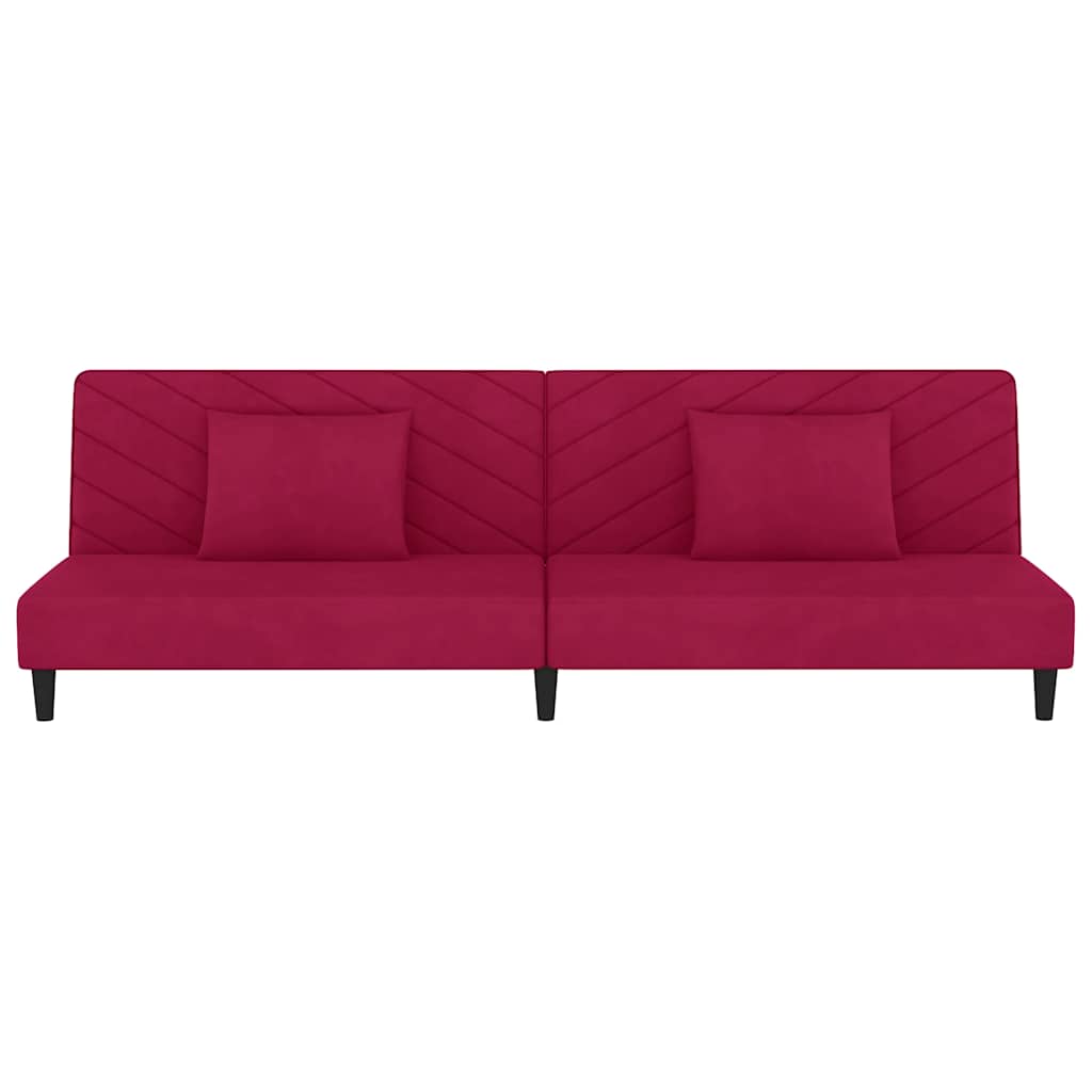 Schlafsofa 2-Sitzer mit 2 Kissen Weinrot Samt
