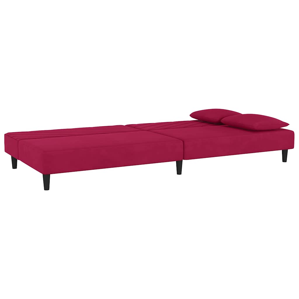 Schlafsofa 2-Sitzer mit 2 Kissen Weinrot Samt