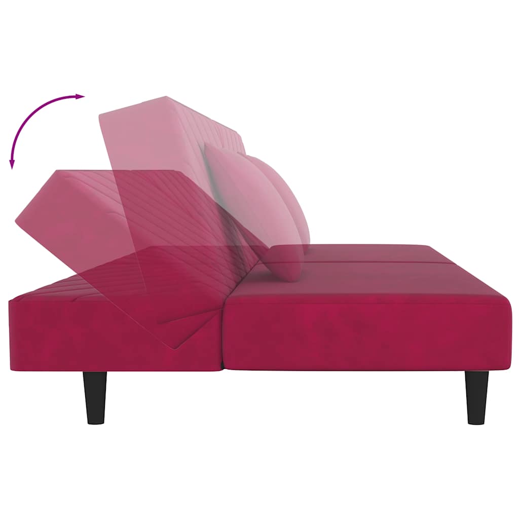 Schlafsofa 2-Sitzer mit 2 Kissen Weinrot Samt