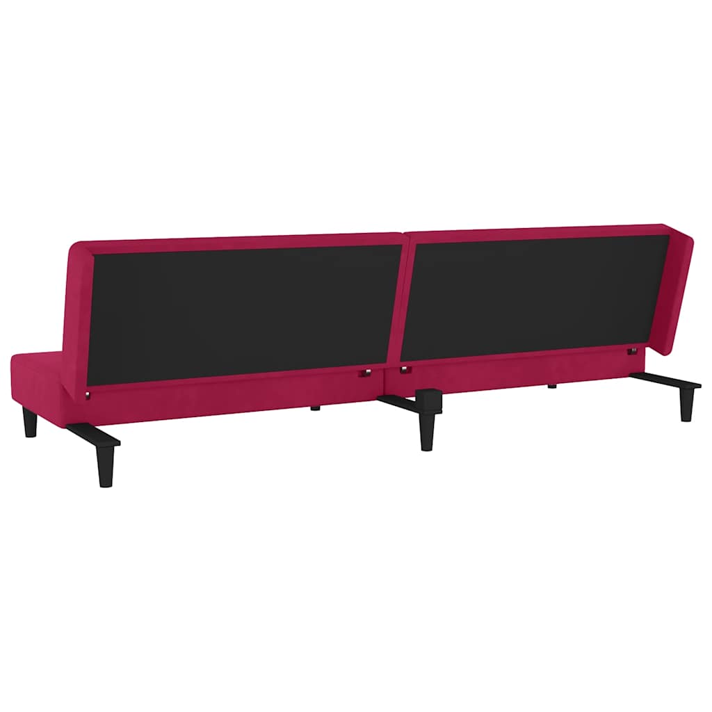 Schlafsofa 2-Sitzer mit 2 Kissen Weinrot Samt