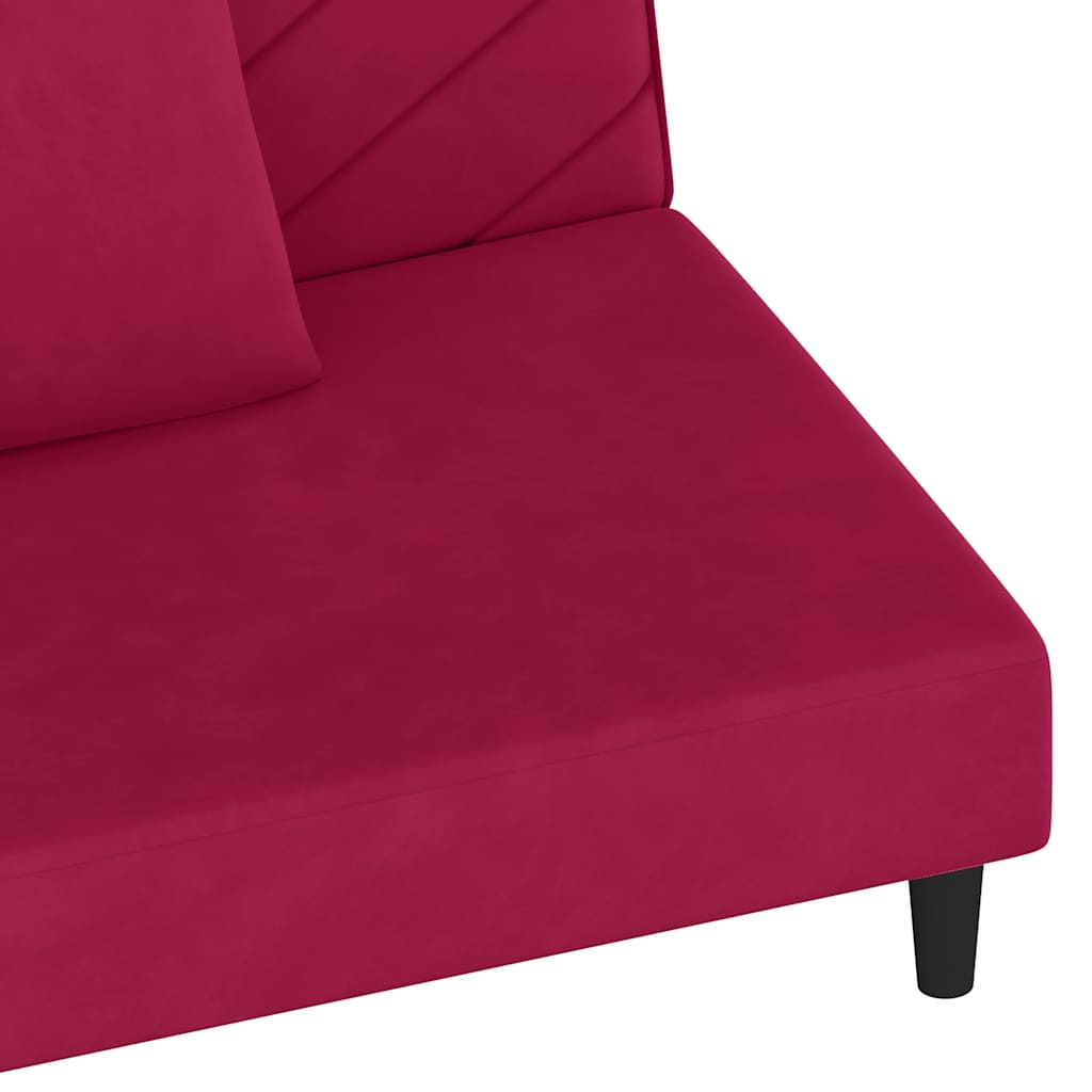 Schlafsofa 2-Sitzer mit 2 Kissen Weinrot Samt