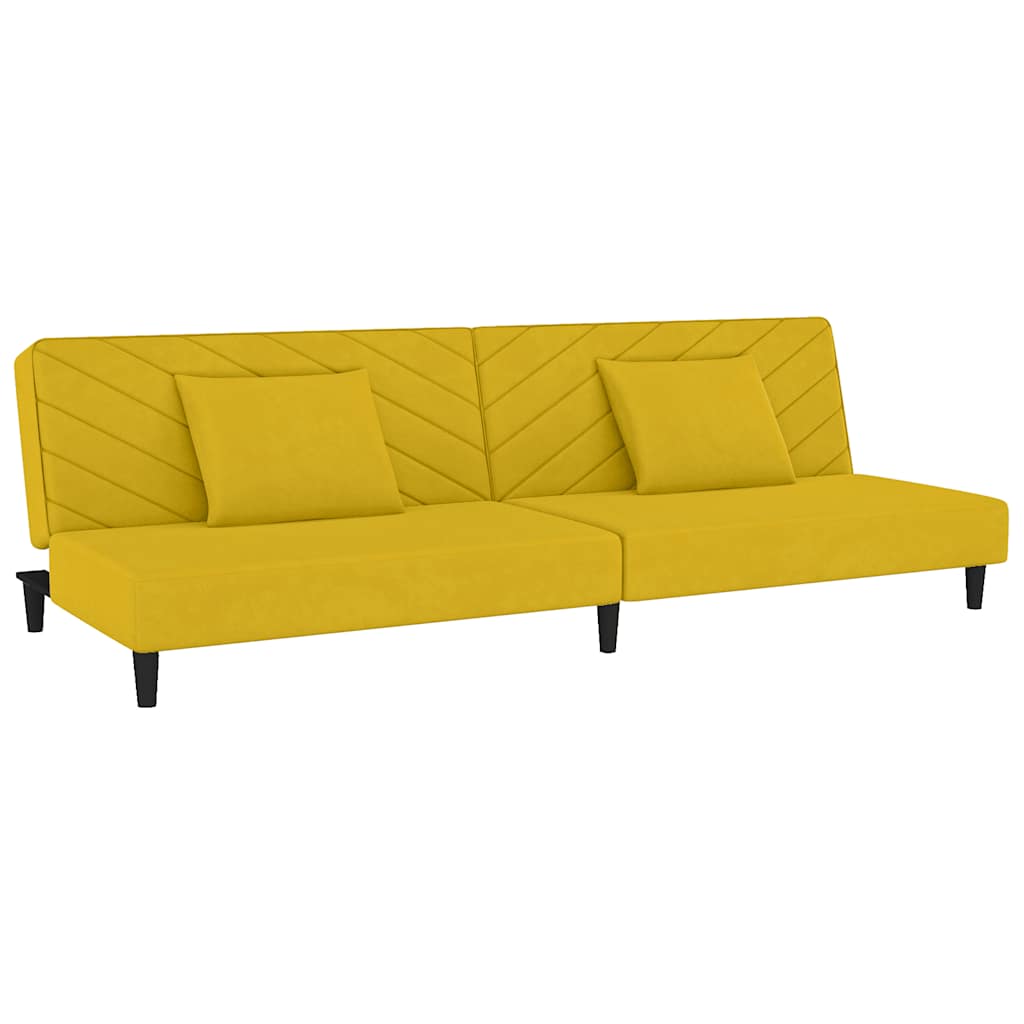 Schlafsofa 2-Sitzer mit 2 Kissen Gelb Samt