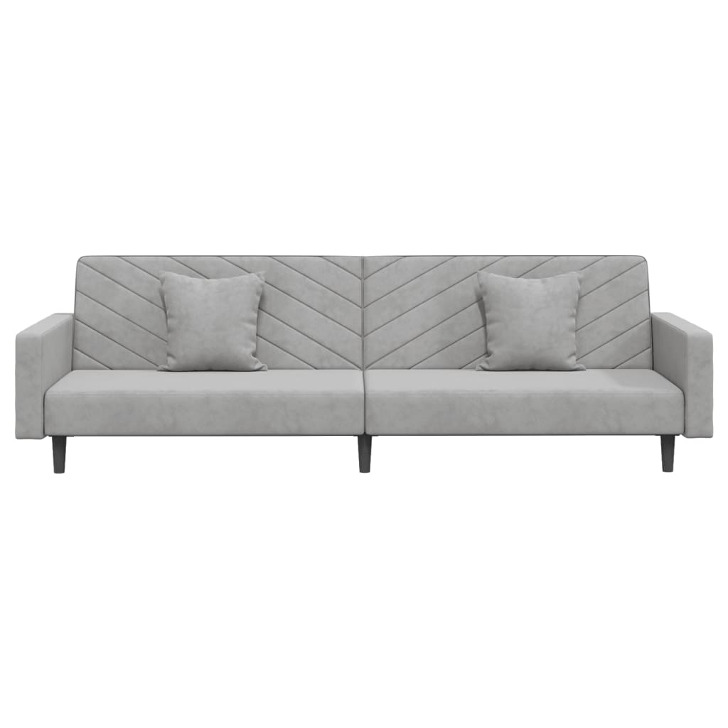 Schlafsofa 2-Sitzer mit 2 Kissen Hellgrau Samt