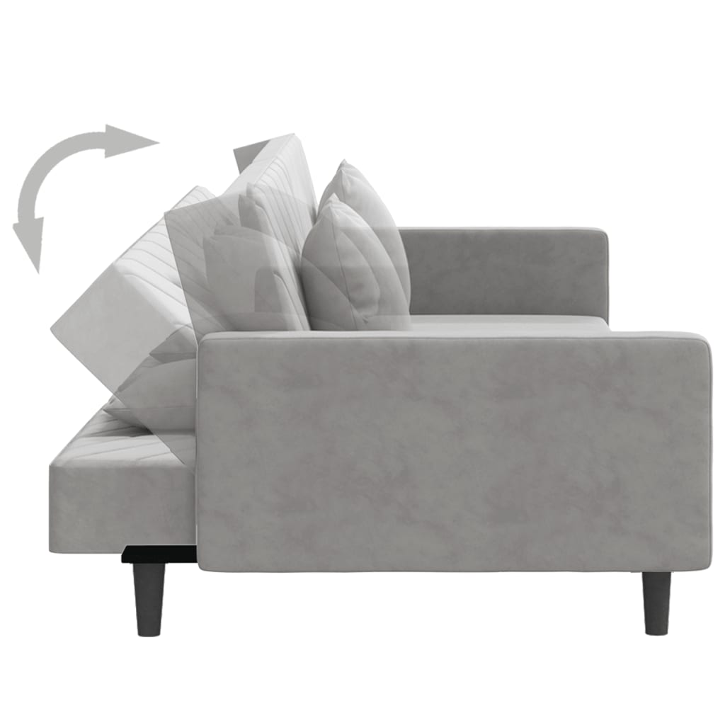 Schlafsofa 2-Sitzer mit 2 Kissen Hellgrau Samt