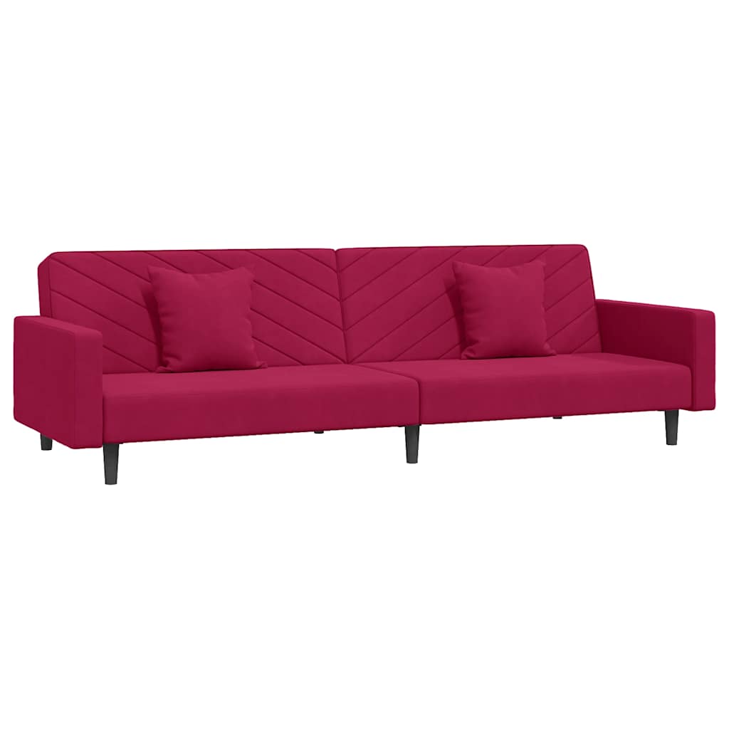 Schlafsofa 2-Sitzer mit 2 Kissen Weinrot Samt