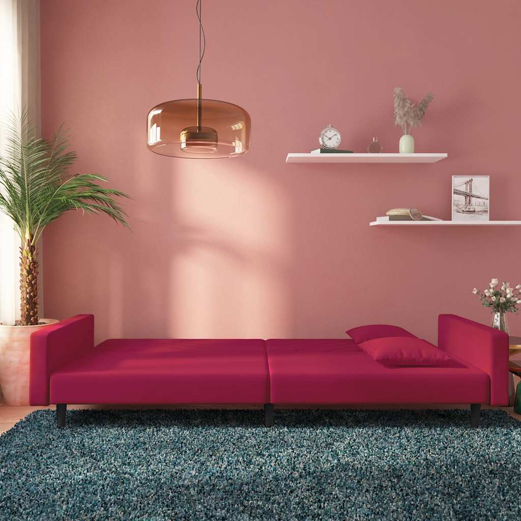 Schlafsofa 2-Sitzer mit 2 Kissen Weinrot Samt