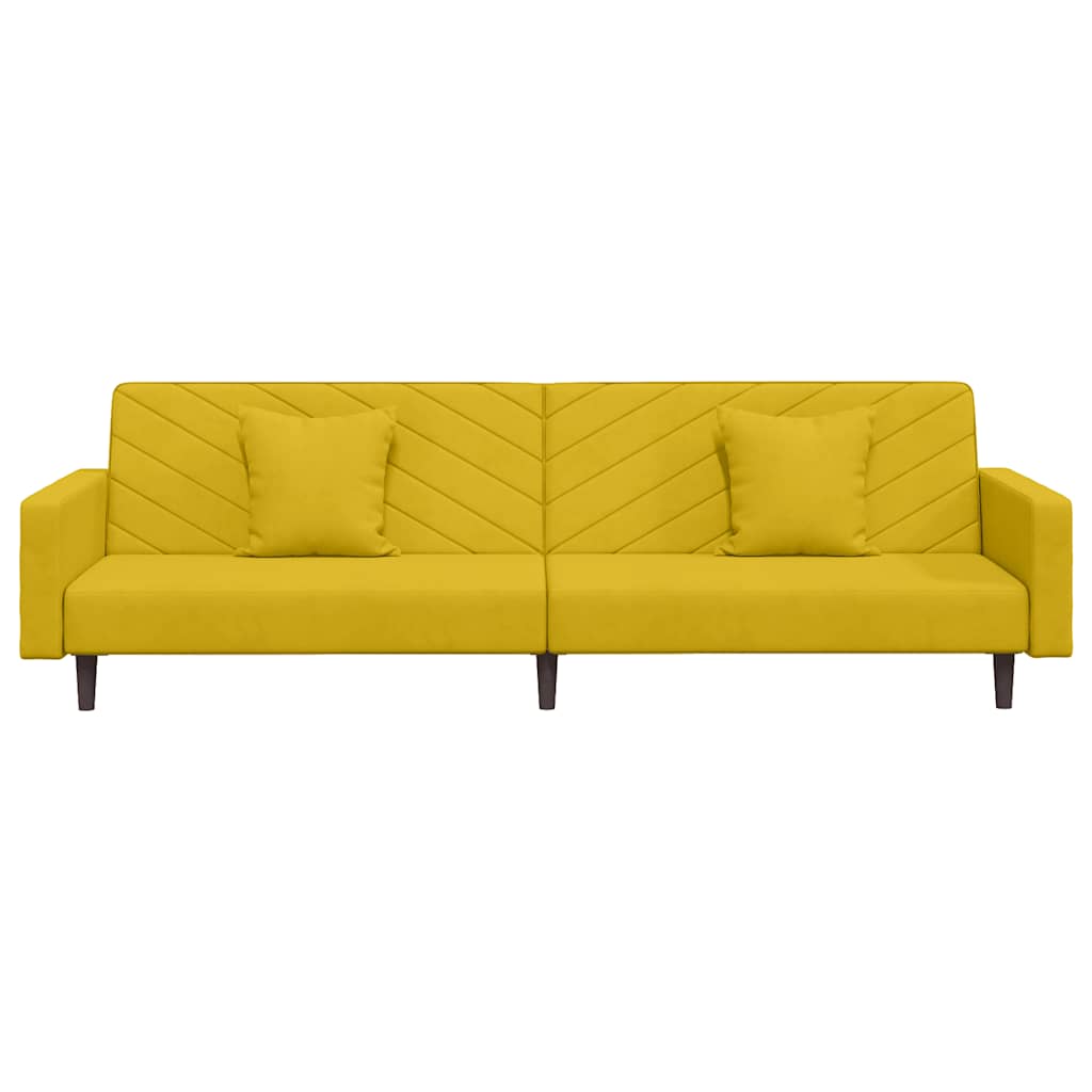 Schlafsofa 2-Sitzer mit 2 Kissen Gelb Samt