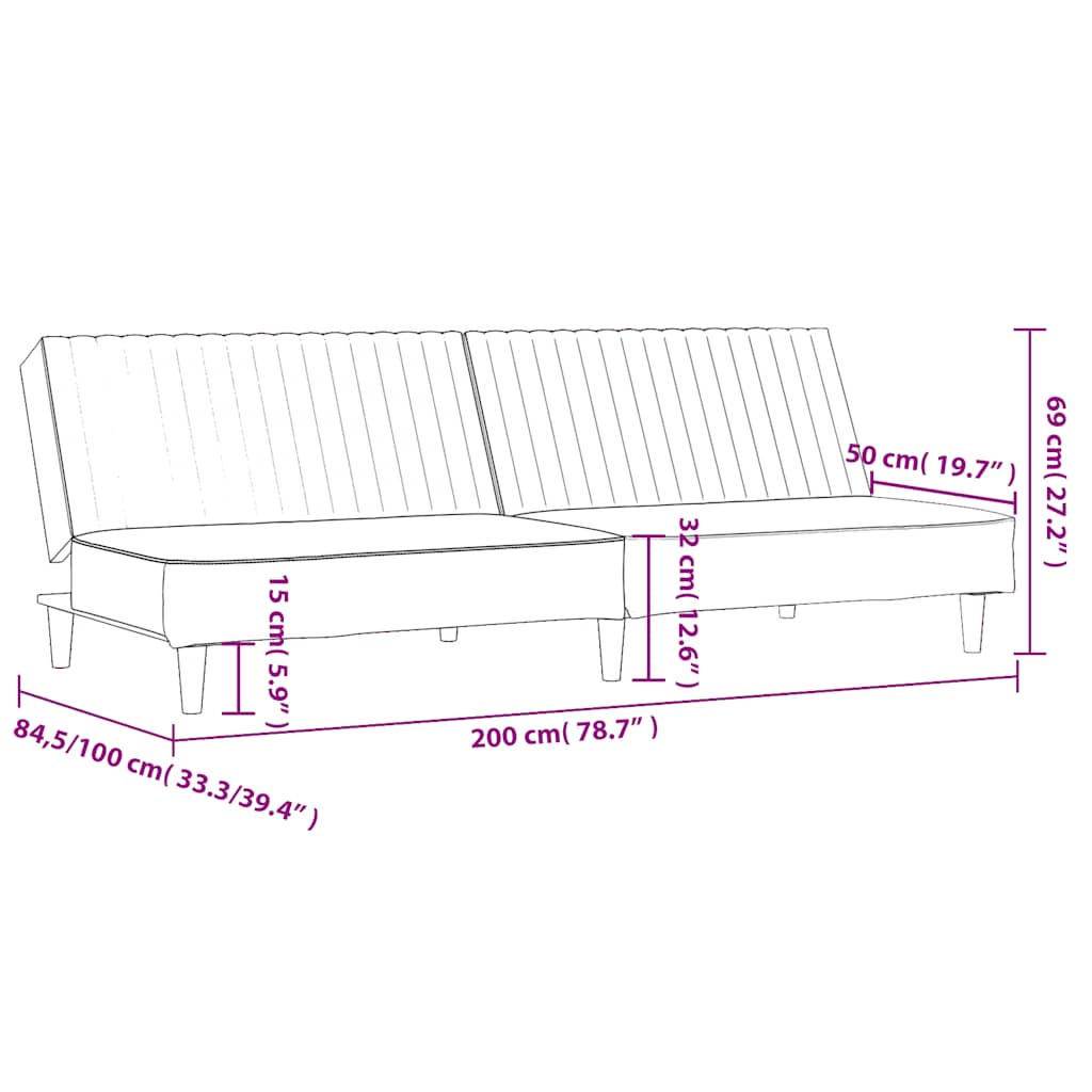 Schlafsofa 2-Sitzer Hellgrün Samt