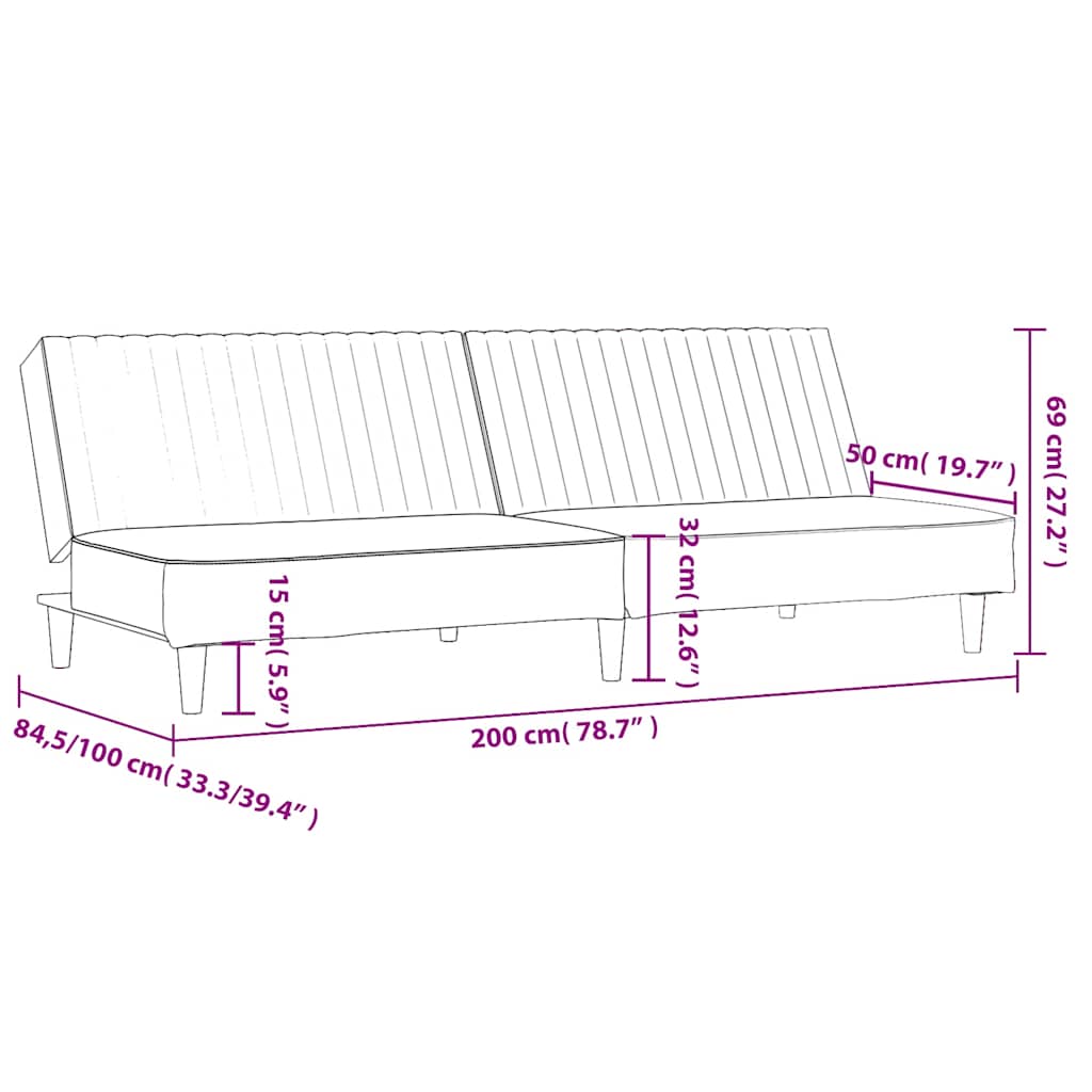 Schlafsofa 2-Sitzer Grau Kunstleder