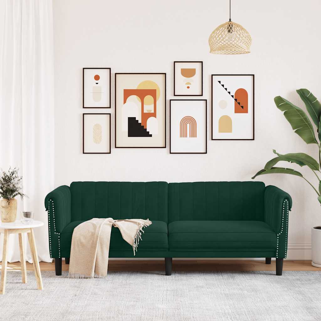 Sofa 3-Sitzer Dunkelgrün Samt