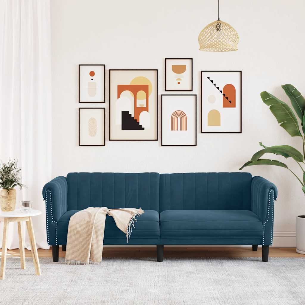 Sofa 3-Sitzer Blau Samt