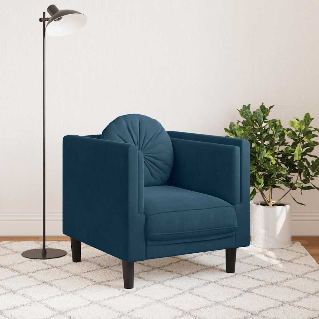 Sessel mit Kissen Blau Samt