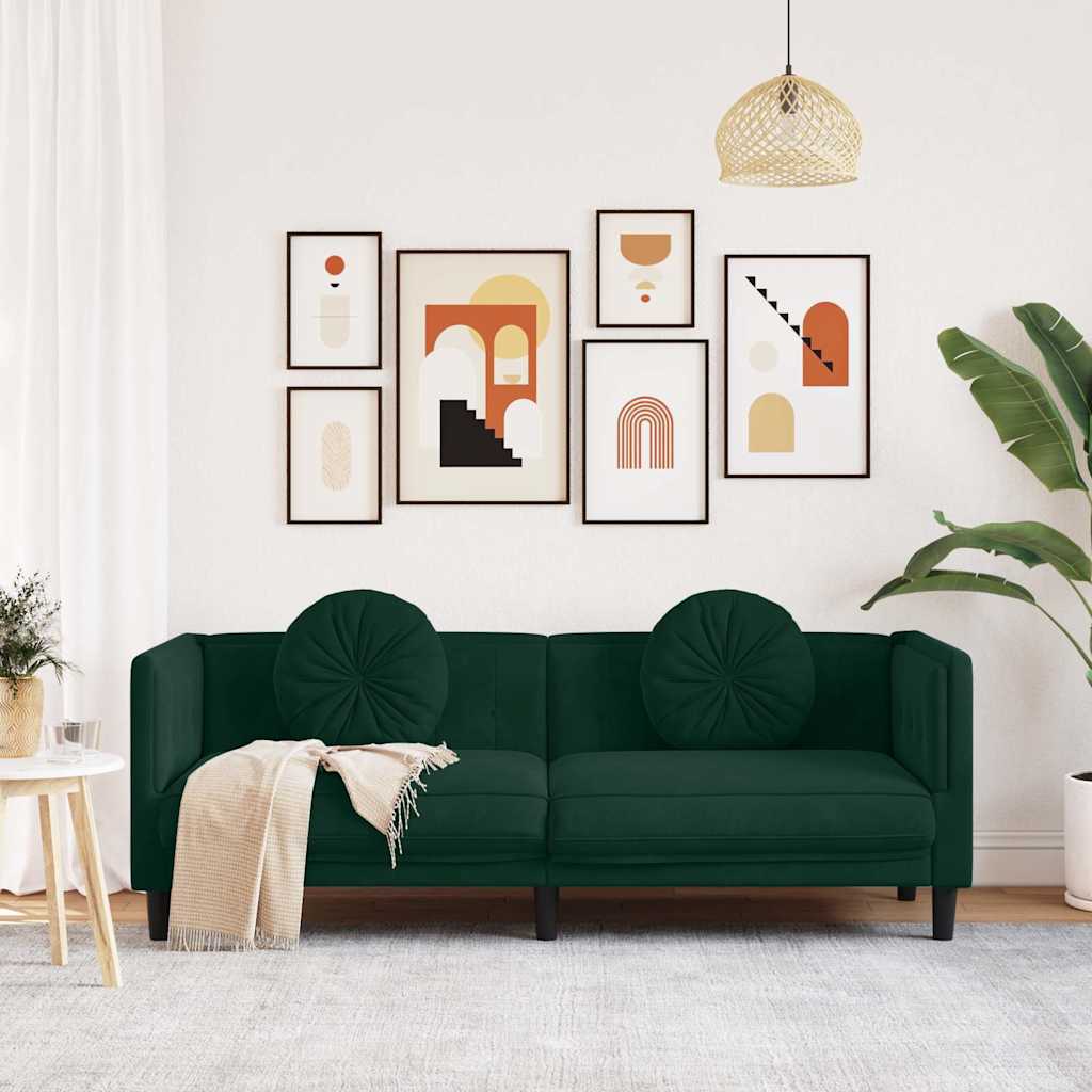 Sofa mit Kissen 3-Sitzer Dunkelgrün Samt