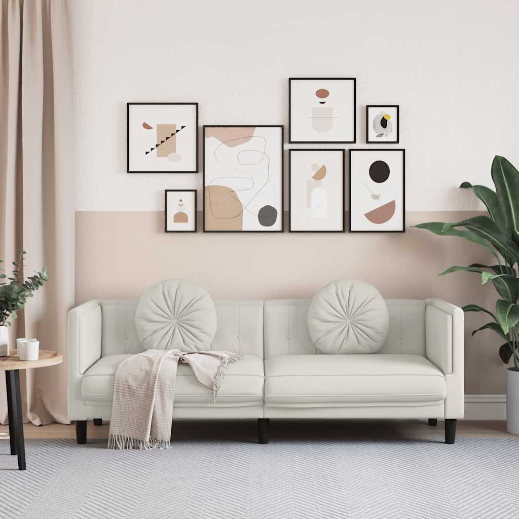 Sofa mit Kissen 3-Sitzer Creme Samt