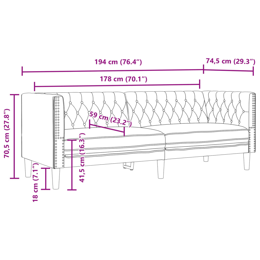 Chesterfield-Sofa 3-Sitzer Braun Kunstleder