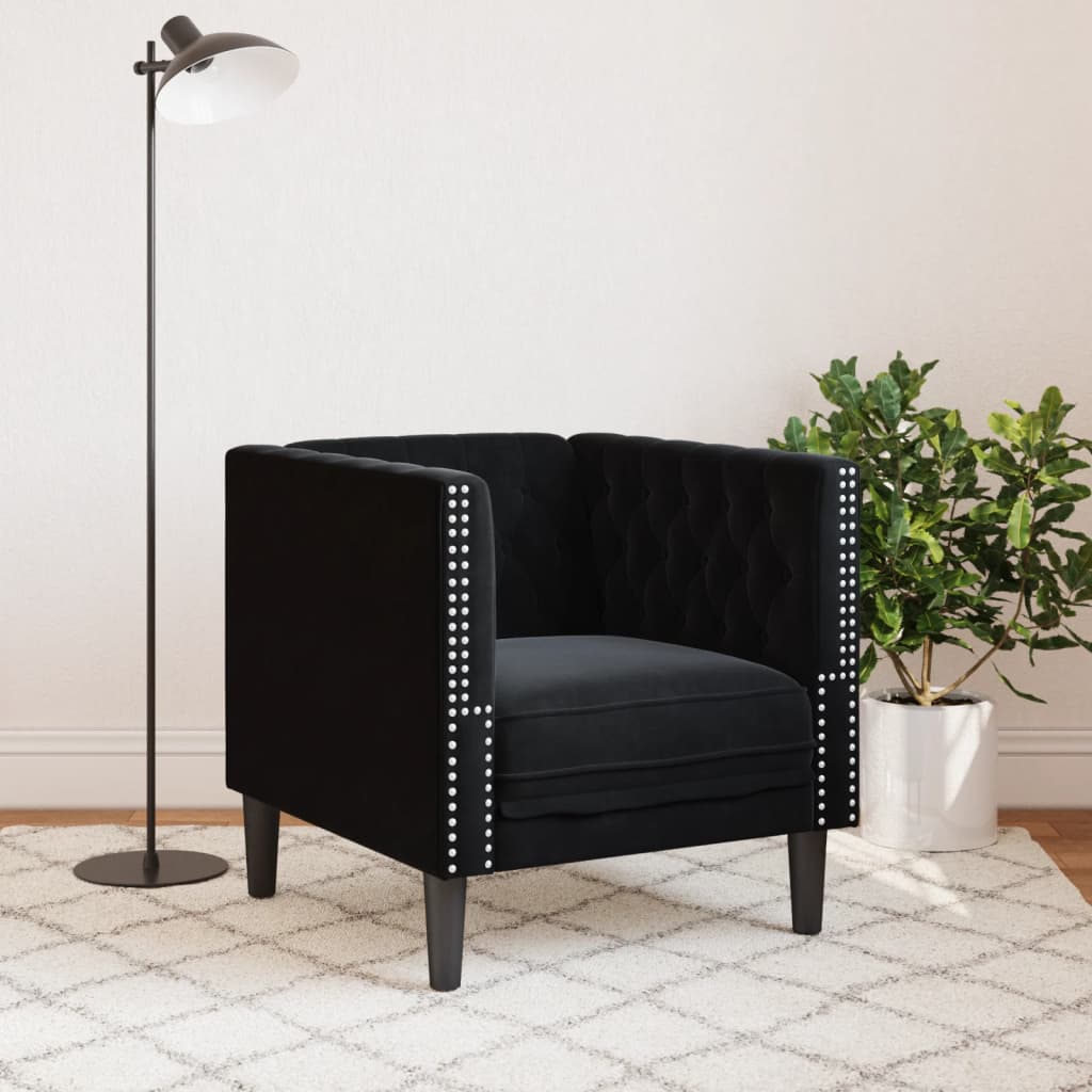 Chesterfield-Sessel Schwarz Samt