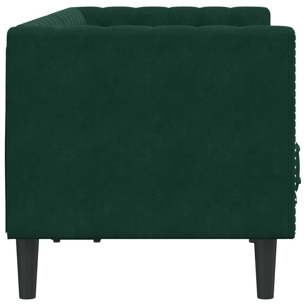 Chesterfield-Sofa mit Nackenrollen 2-Sitzer Dunkelgrün Samt