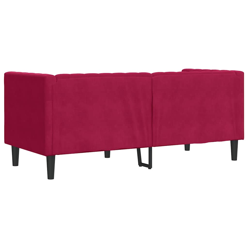 Chesterfield-Sofa mit Nackenrollen 2-Sitzer Weinrot Samt