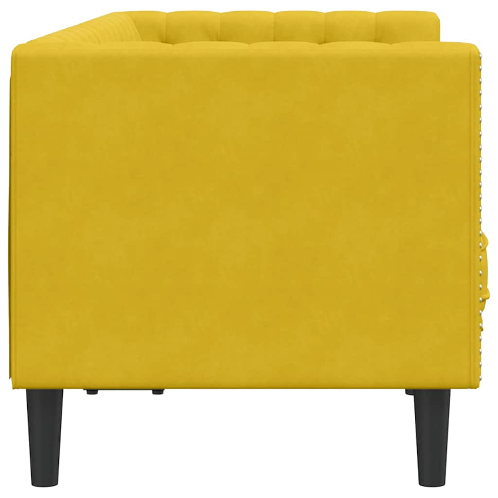 Chesterfield-Sofa mit Nackenrollen 2-Sitzer Gelb Samt