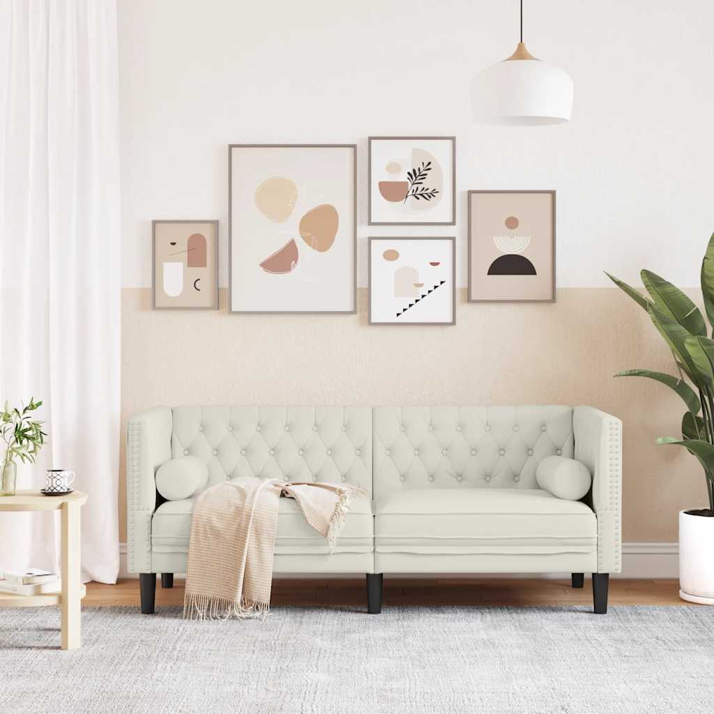 Chesterfield-Sofa mit Nackenrollen 2-Sitzer Creme Samt