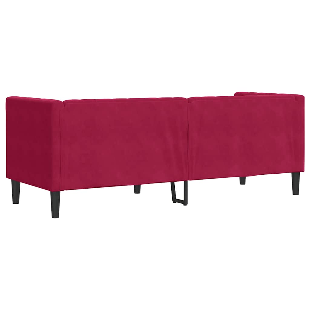 Chesterfield-Sofa mit Nackenrollen 3-Sitzer Weinrot Samt
