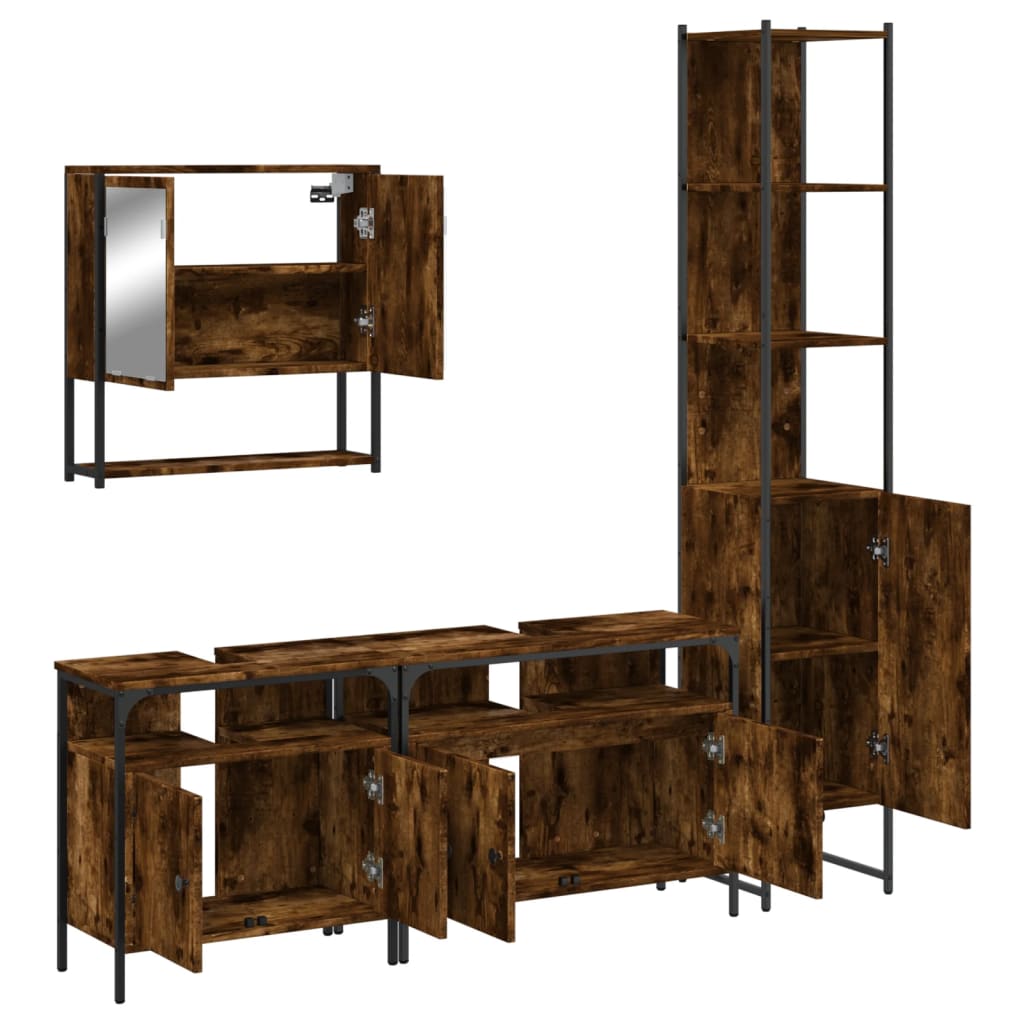 4-tlg. Badmöbel-Set Räuchereiche Holzwerkstoff