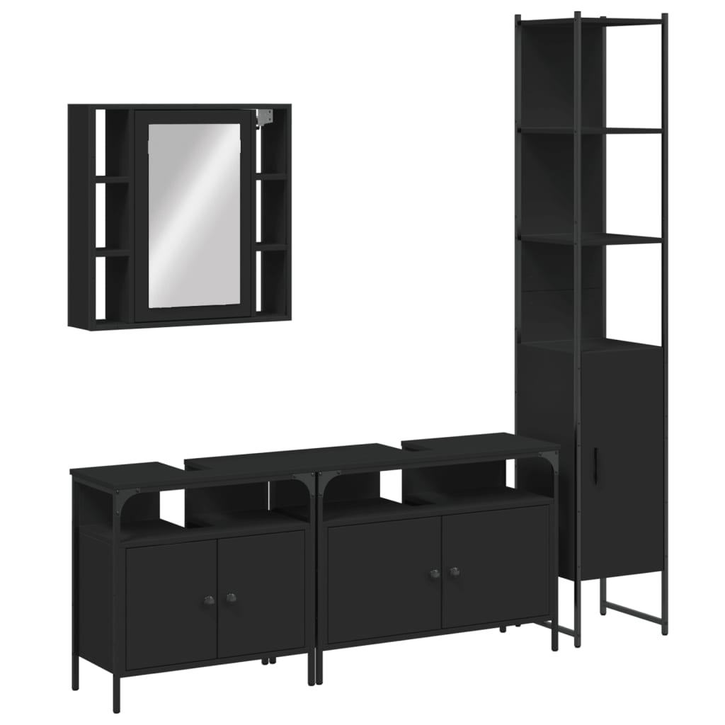 4-tlg. Badmöbel-Set Schwarz Holzwerkstoff