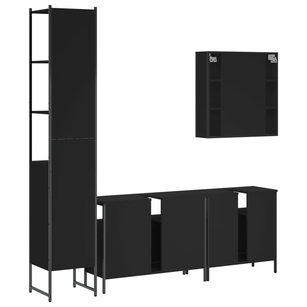 4-tlg. Badmöbel-Set Schwarz Holzwerkstoff