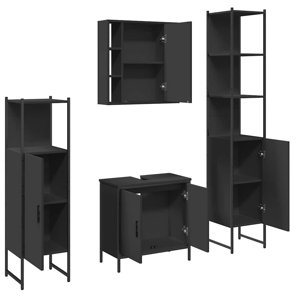 4-tlg. Badmöbel-Set Schwarz Holzwerkstoff