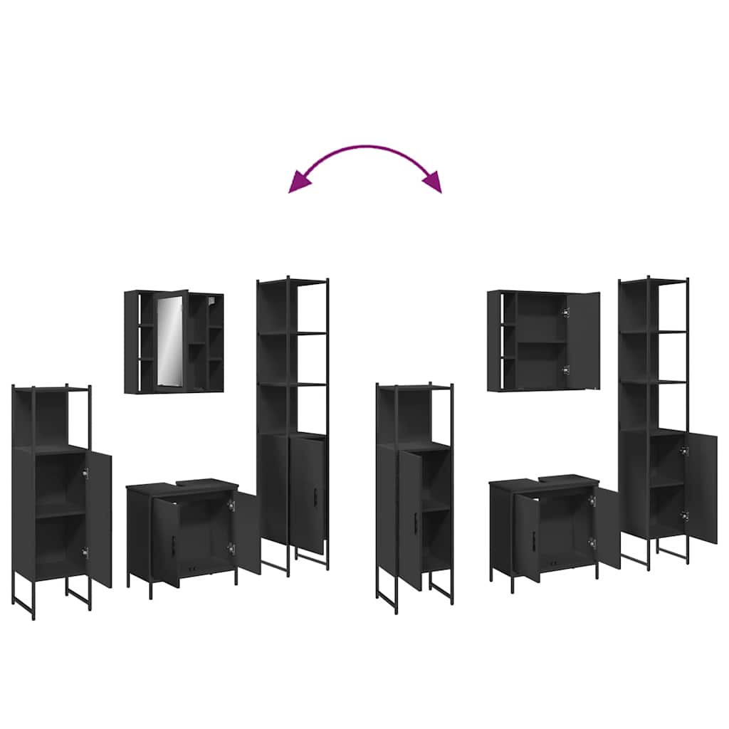 4-tlg. Badmöbel-Set Schwarz Holzwerkstoff