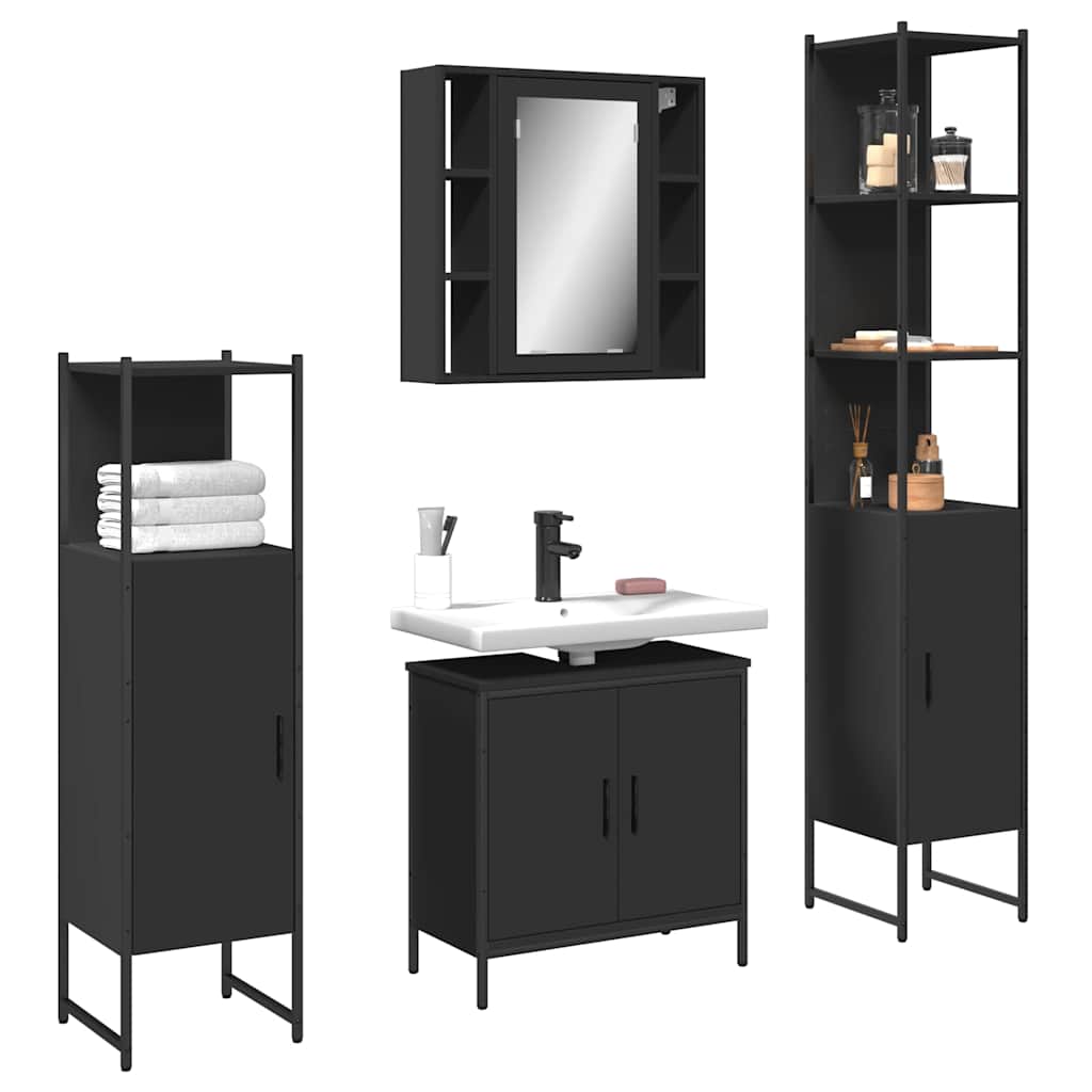 4-tlg. Badmöbel-Set Schwarz Holzwerkstoff