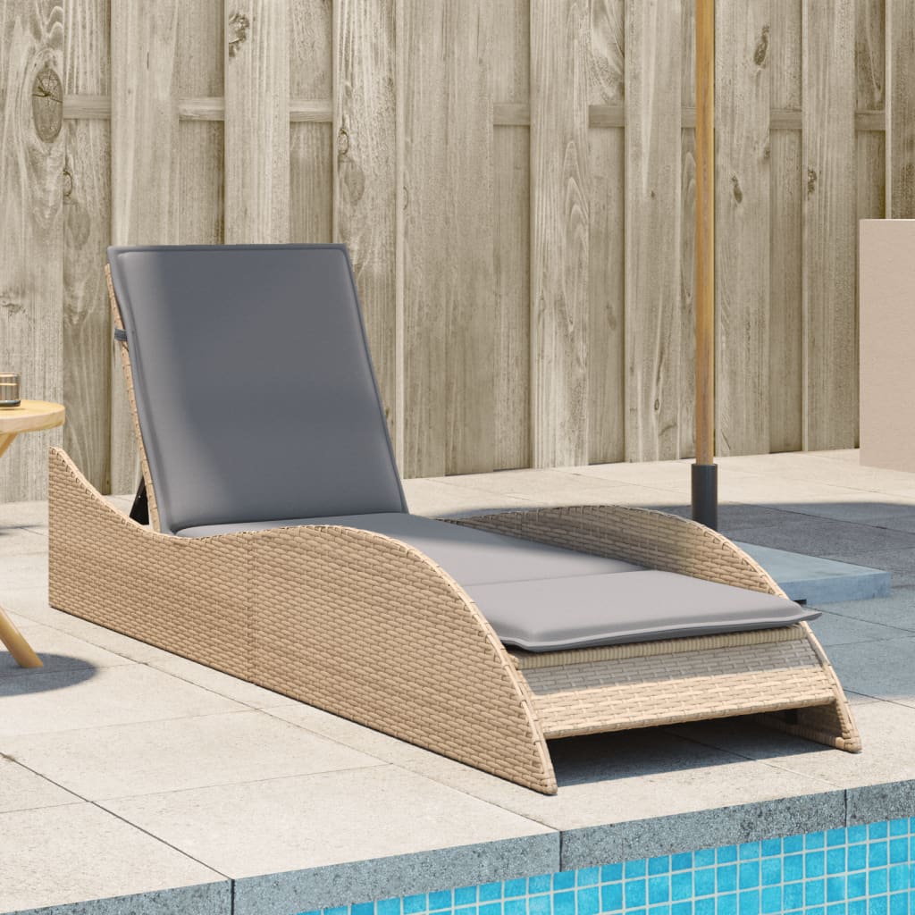 Sonnenliege mit Auflage Beige 60x205x73 cm Poly Rattan