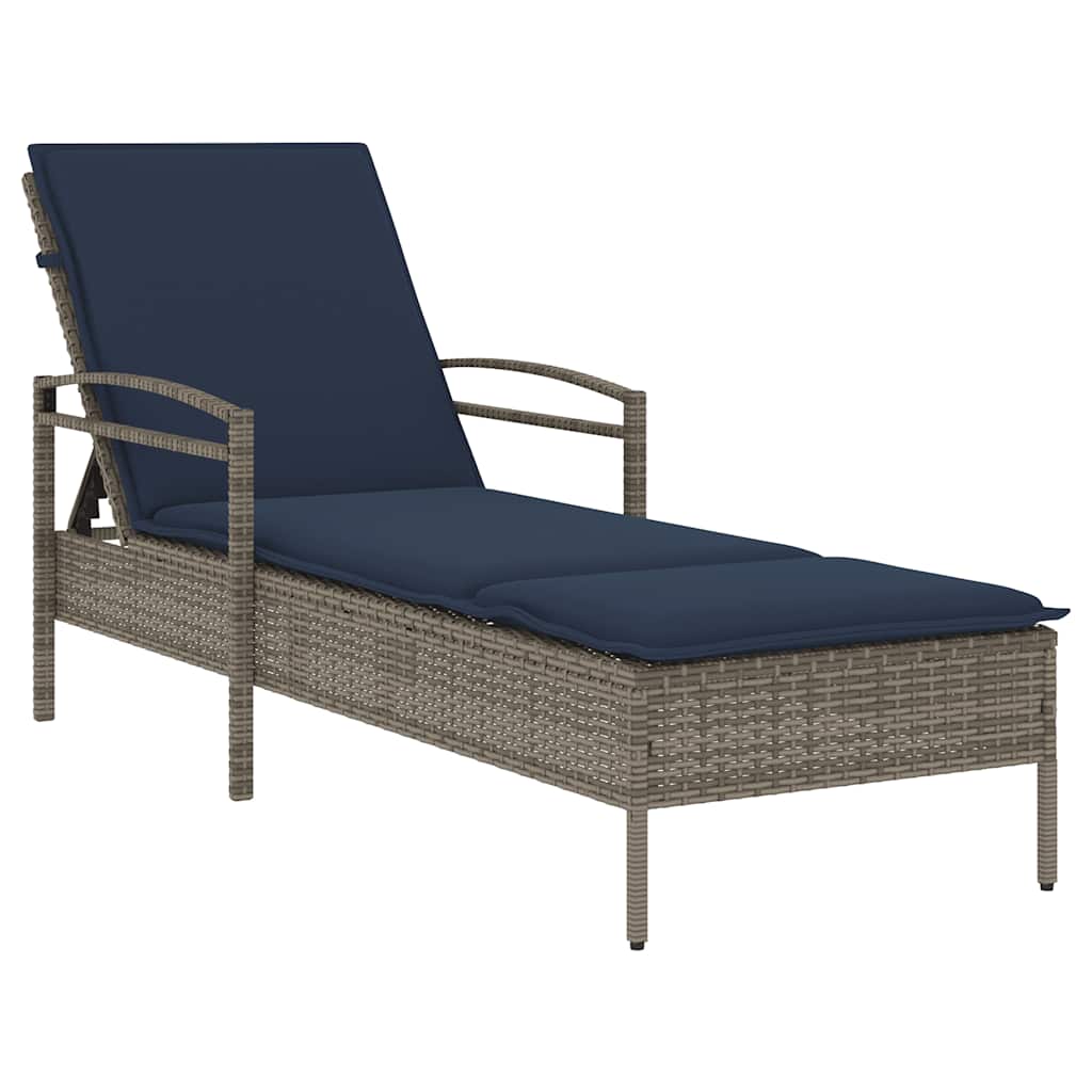 | Sonnenliege | mit Kissen Grau 63 x 200 x 81 cm Poly-Rattan