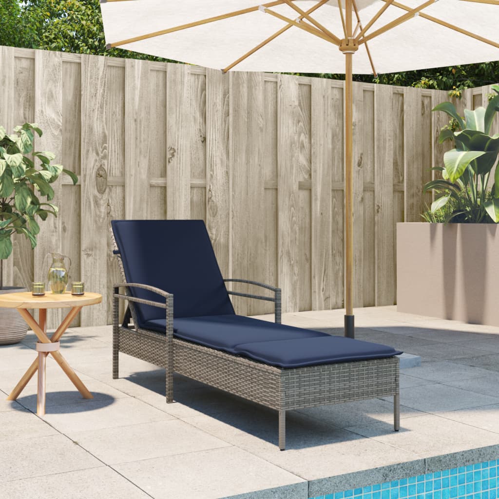 | Sonnenliege | mit Kissen Grau 63 x 200 x 81 cm Poly-Rattan