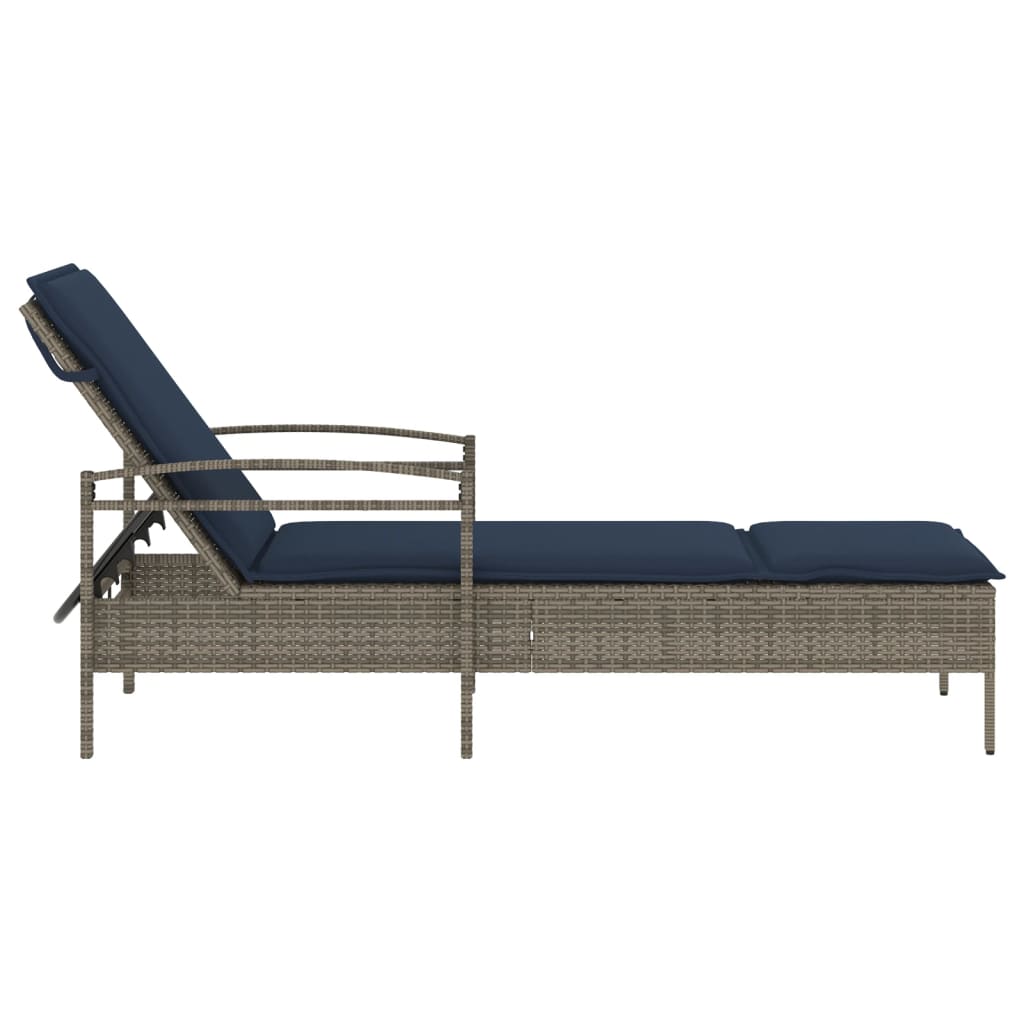 | Sonnenliege | mit Kissen Grau 63 x 200 x 81 cm Poly-Rattan