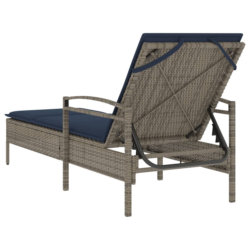 | Sonnenliege | mit Kissen Grau 63 x 200 x 81 cm Poly-Rattan