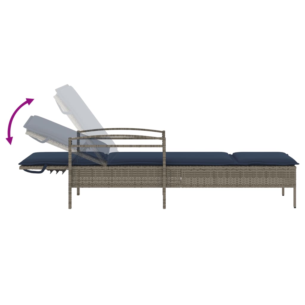 | Sonnenliege | mit Kissen Grau 63 x 200 x 81 cm Poly-Rattan